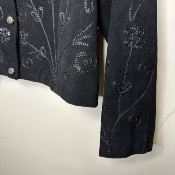 Vintage Embroidered Grunge Preppy Boho Chic Floral Genuine Leather Jacket Small - Picture 4 of 16